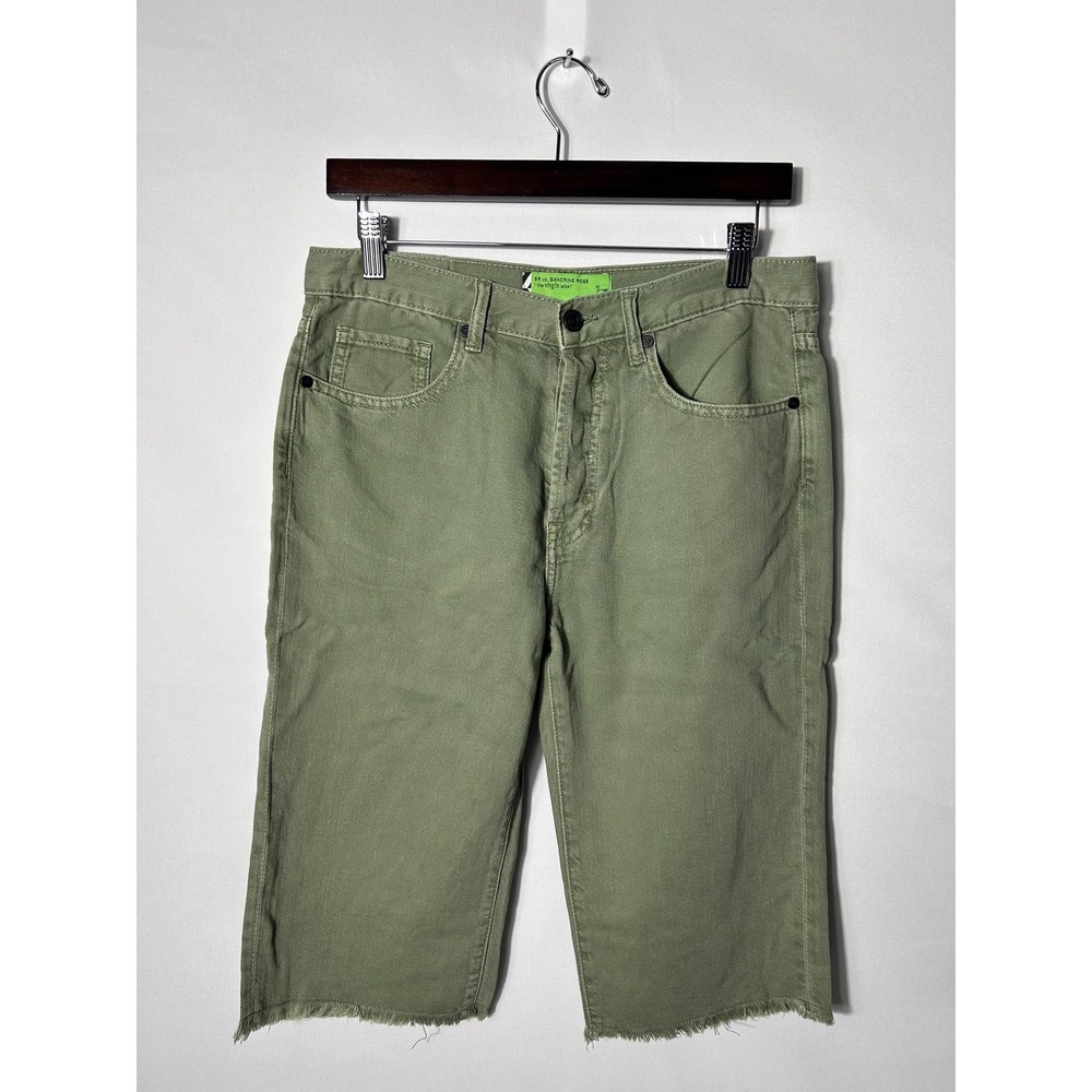 Sandrine Rose Free People Bermuda Shorts Size 27 Green Army Denim Raw Hem Summer